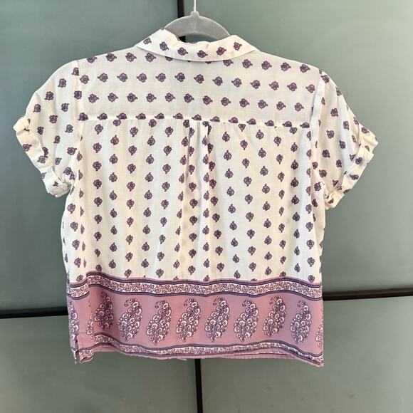 Banana Republic Block Print Button Down Top Size XXSP Petite Cotton Casual - Picture 11 of 11